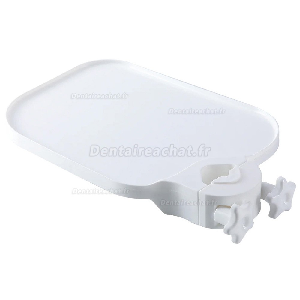 Plateau en plastique mont&eacute; sur fauteuil dentaire